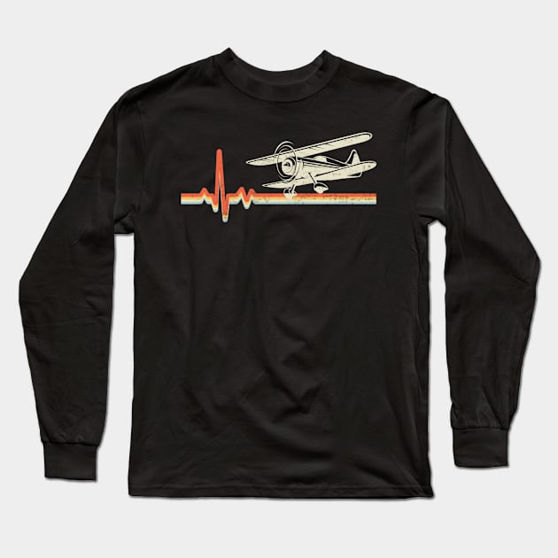 Pilot Funny Aviation Lover Quotes Airplane Heartbeat Long Sleeve T-Shirt by Visual Vibes